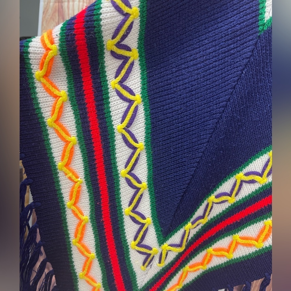 Miss Erika Inc Navy multi colored striped boho sweater poncho - Picture 7 of 14